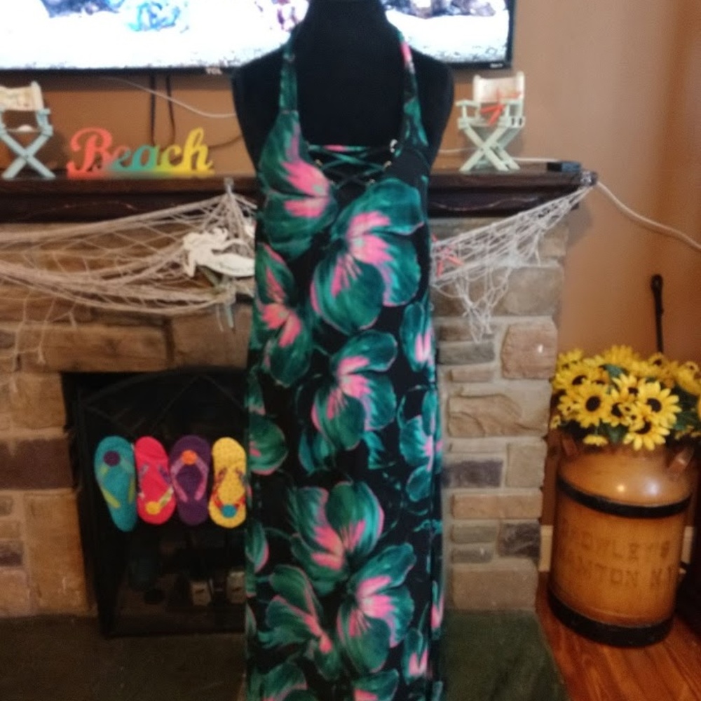 💚Jennifer Lopez Hawaiian Flower Maxi Dress 8P